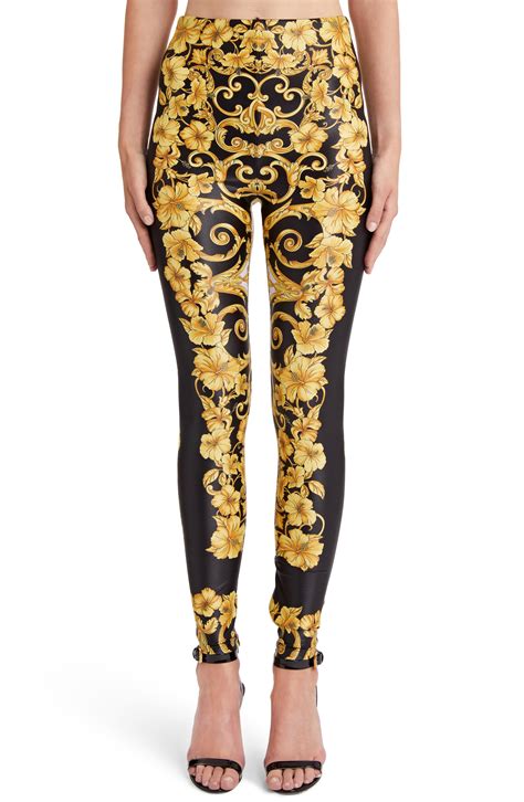 versace hibiscus-print high-waist leggings|Gianni Versace.